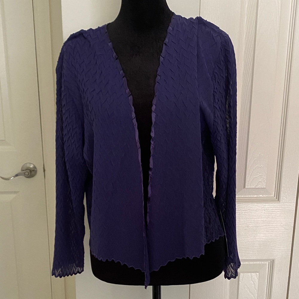 NWT Textured Open-Front Lace Light Cardigan in Deep Purple.
